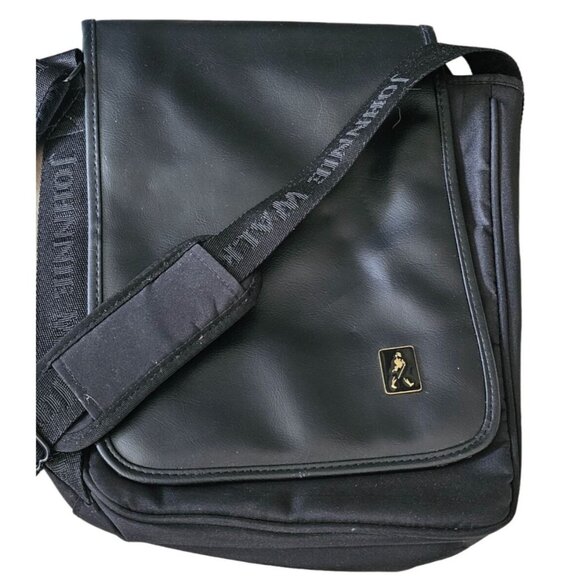 Johnnie Walker Hitex Black Leather Messenger Bag Adjustable Strap Zipper Closure - Picture 1 of 8